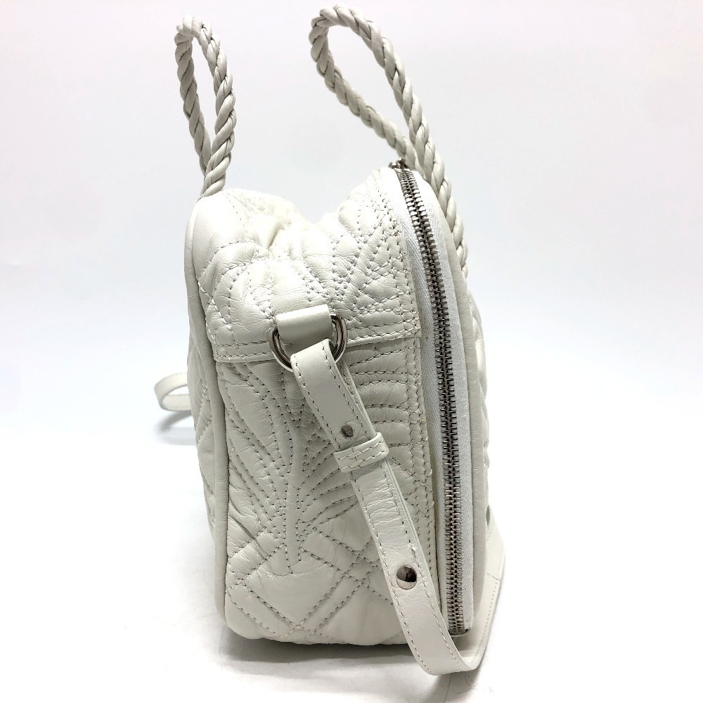 BALENCIAGA Quilted Blanket Square Bag Shoulder Handbag Leather White - Picture 4 of 9
